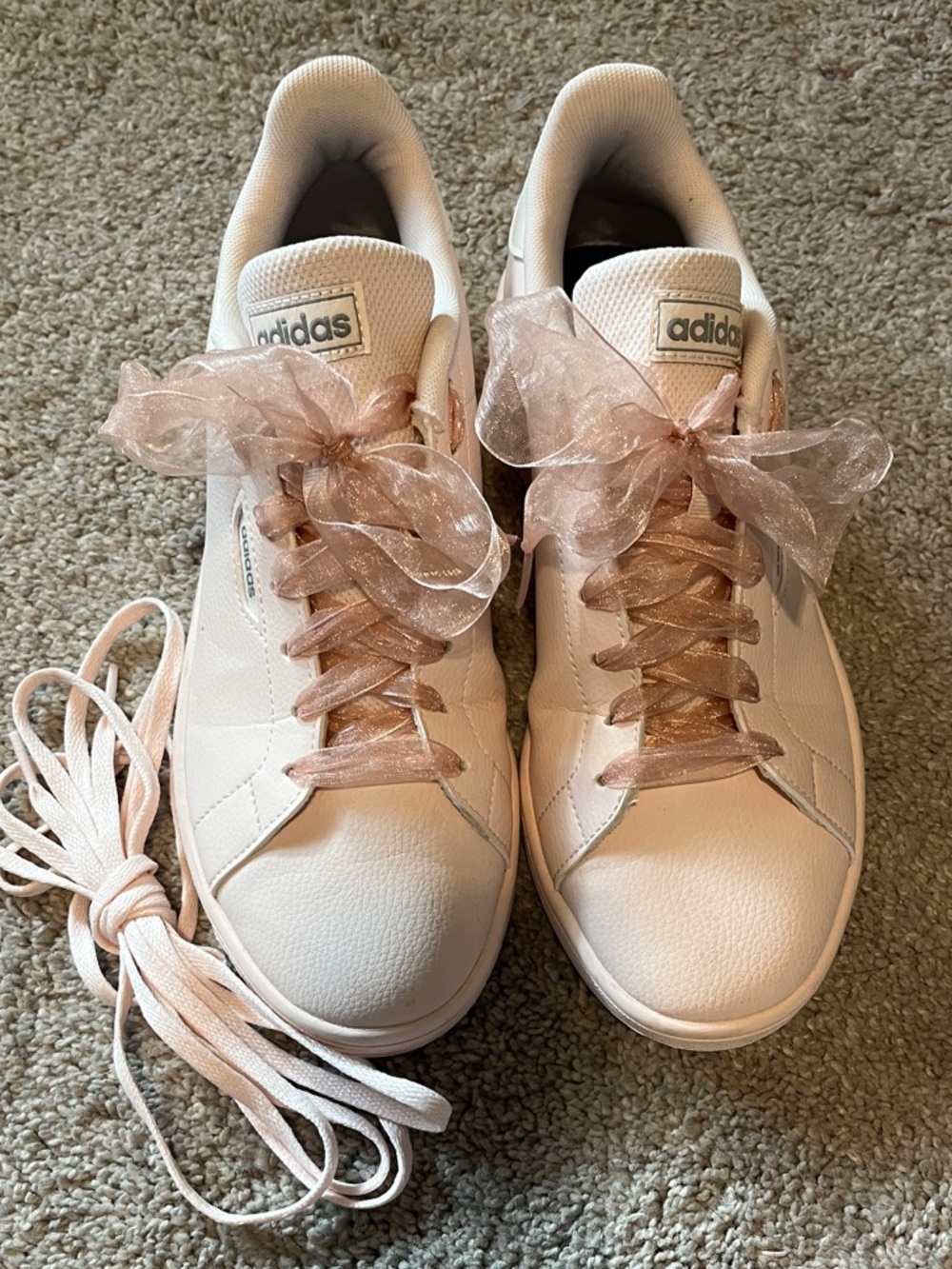 adidas Women's Light Pink Ribbon Lace Sneakers